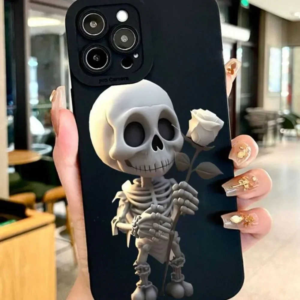 3for$20 NEW Black Alien & White Rose Pattern Shockproof Case iphone 15 pro max